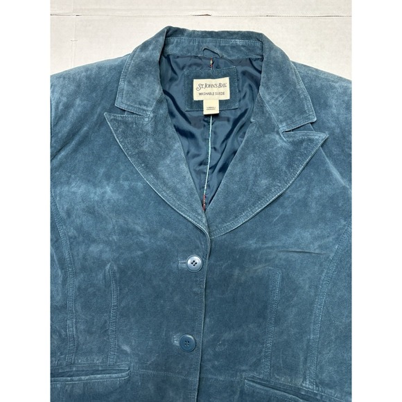 Vintage St Johns Bay Suede Jacket Womens L Blue Teal Blazer Button Front Coat - Picture 3 of 10